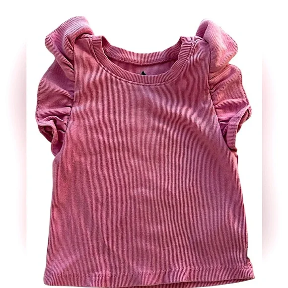 Baby Gap Flutter Sleeve Ribbed Mauve T Shirt with Ruffle Accents- 3T - Picture 1 of 4